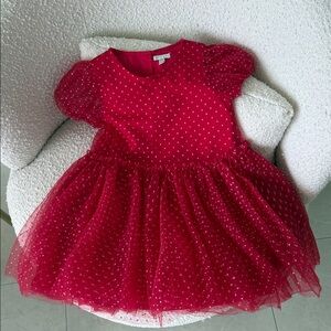 Lively Bright Red Dress with Gold Polka Dots